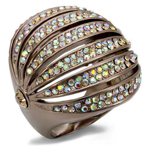LO1685 - Chocolate Gold Brass Ring with Top Grade Crystal in Multi Color - Alamode - Flyclothing LLC
