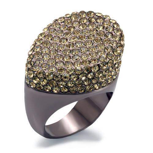 LO1693 - Chocolate Gold Brass Ring with Top Grade Crystal in Citrine Yellow - Alamode - Flyclothing LLC