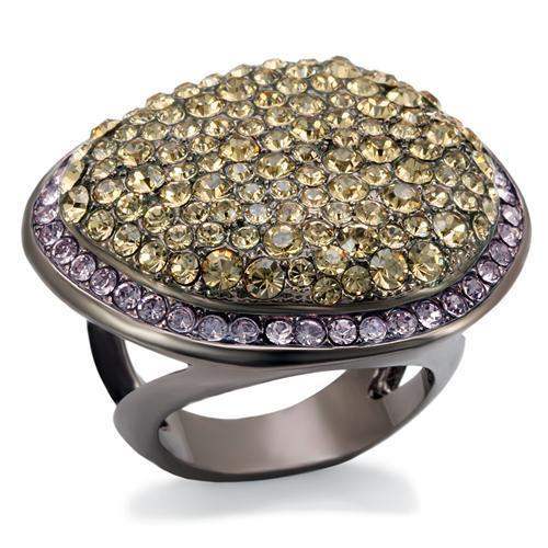 LO1694 - Chocolate Gold Brass Ring with Top Grade Crystal in Multi Color - Alamode - Flyclothing LLC