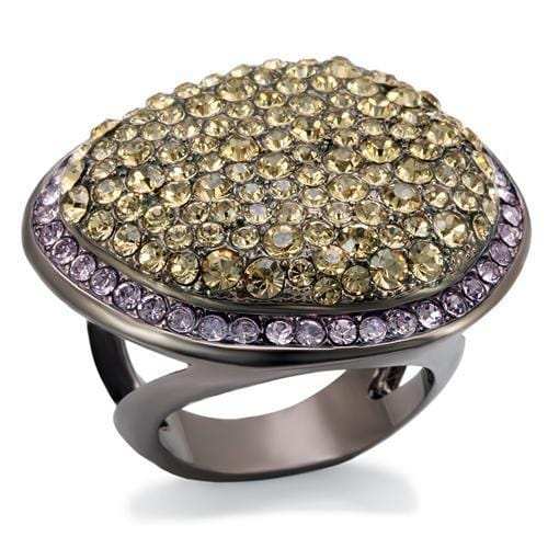 LO1694 - Chocolate Gold Brass Ring with Top Grade Crystal in Multi Color - Alamode - Flyclothing LLC
