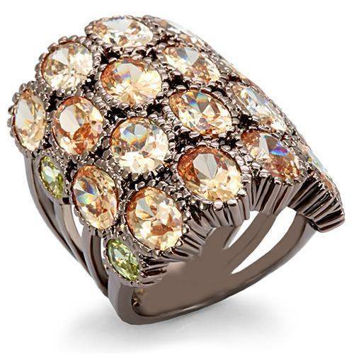 LO1696 - Chocolate Gold Brass Ring with AAA Grade CZ in Multi Color - Alamode - Flyclothing LLC