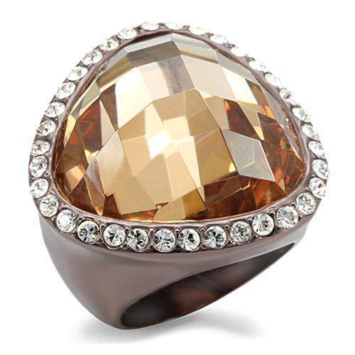 LO1697 - Chocolate Gold Brass Ring with AAA Grade CZ in Champagne - Alamode - Flyclothing LLC