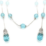 LO1714 - Rhodium White Metal Necklace with Synthetic Glass Bead in Sea Blue - Alamode