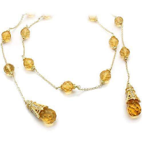 LO1717 - Gold White Metal Necklace with Synthetic Acrylic in Topaz - Alamode - Flyclothing LLC
