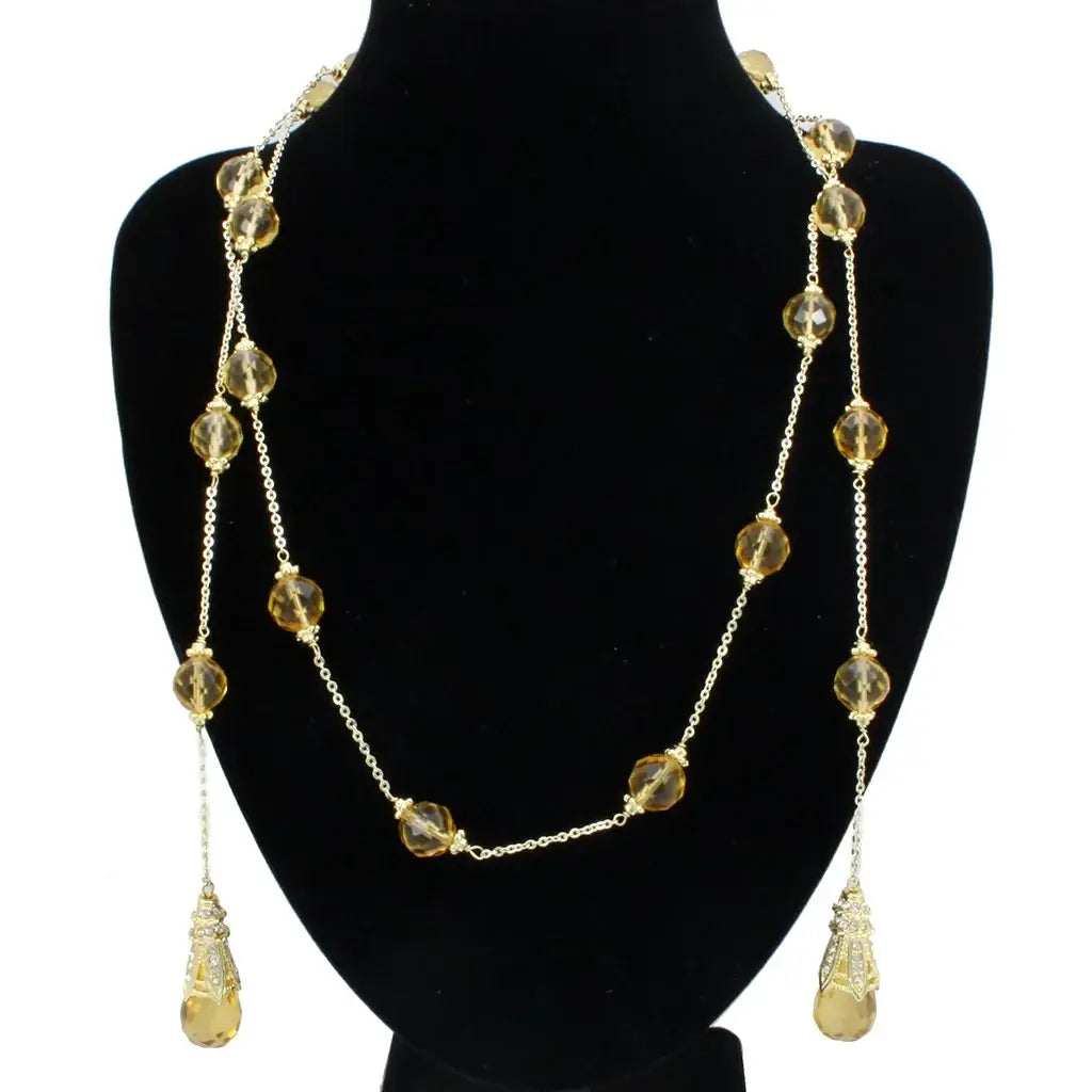 LO1717 - Gold White Metal Necklace with Synthetic Acrylic in Topaz - Alamode - Flyclothing LLC