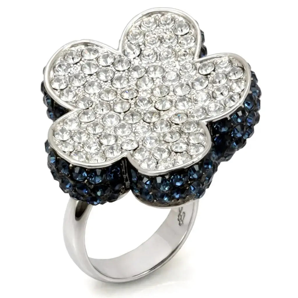 LO1745 - Rhodium + Ruthenium Brass Ring with Top Grade Crystal in Montana - Alamode - Flyclothing LLC