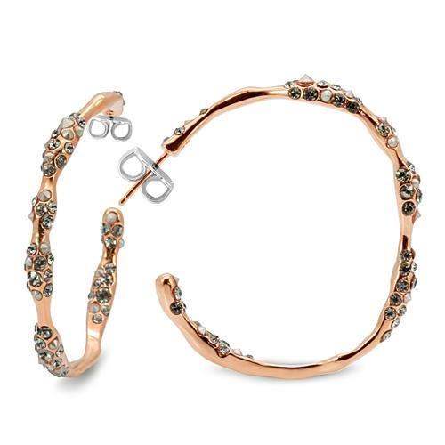 LO1854 - Rose Gold Brass Earrings with Top Grade Crystal in Black Diamond - Alamode - Flyclothing LLC