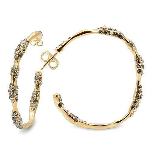 LO1855 - Gold Brass Earrings with Top Grade Crystal in Black Diamond - Alamode - Flyclothing LLC