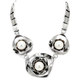 LO1867 - Antique Silver White Metal Necklace with Synthetic Pearl in White - Alamode