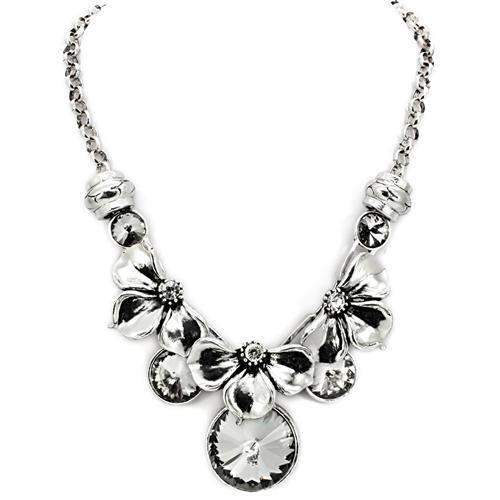 LO1872 - Antique Silver White Metal Necklace with Top Grade Crystal in Jet - Alamode - Flyclothing LLC