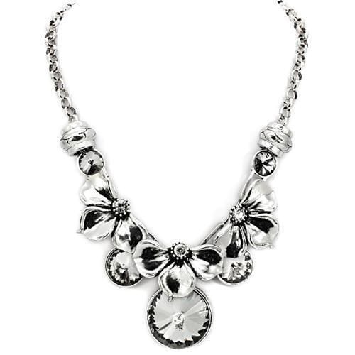 LO1872 - Antique Silver White Metal Necklace with Top Grade Crystal  in Jet - Alamode