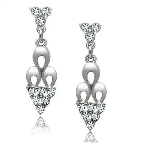 LO1969 - Rhodium White Metal Earrings with Top Grade Crystal in Clear - Alamode - Flyclothing LLC