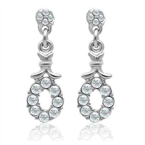 LO1974 - Rhodium White Metal Earrings with Top Grade Crystal in Clear - Alamode - Flyclothing LLC