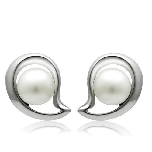 LO1976 - Rhodium White Metal Earrings with Synthetic Pearl in White - Alamode