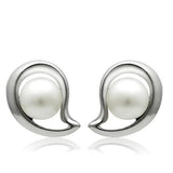 LO1976 - Rhodium White Metal Earrings with Synthetic Pearl in White - Alamode