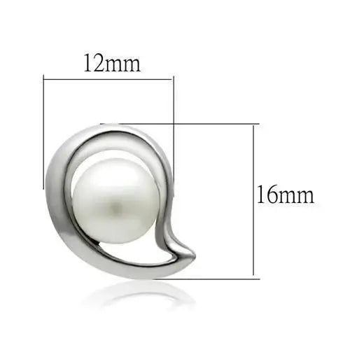 LO1976 - Rhodium White Metal Earrings with Synthetic Pearl in White - Alamode - Flyclothing LLC