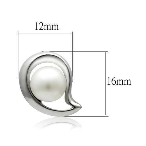 LO1976 - Rhodium White Metal Earrings with Synthetic Pearl in White - Alamode - Flyclothing LLC