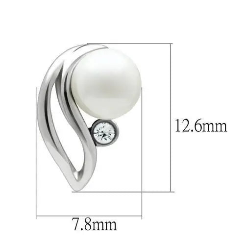LO1977 - Rhodium White Metal Earrings with Synthetic Pearl in White - Alamode - Flyclothing LLC