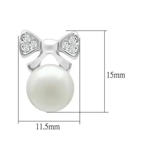 LO1980 - Rhodium White Metal Earrings with Synthetic Pearl in White - Alamode - Flyclothing LLC