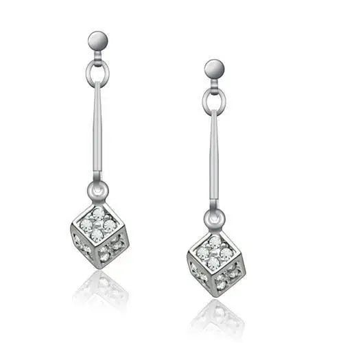 LO1981 - Rhodium White Metal Earrings with Top Grade Crystal in Clear - Alamode - Flyclothing LLC