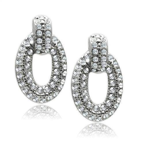 LO1986 - Rhodium White Metal Earrings with Top Grade Crystal in Clear - Alamode - Flyclothing LLC
