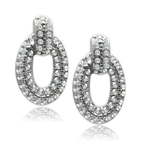 LO1986 - Rhodium White Metal Earrings with Top Grade Crystal in Clear - Alamode - Flyclothing LLC