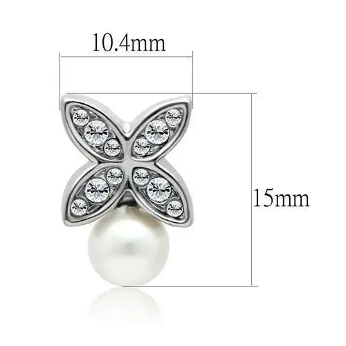 LO1987 - Rhodium White Metal Earrings with Synthetic Pearl in White - Alamode - Flyclothing LLC
