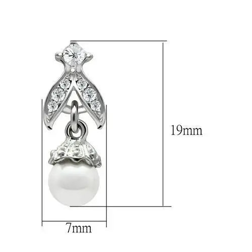 LO1988 - Rhodium White Metal Earrings with Synthetic Pearl in White - Alamode - Flyclothing LLC