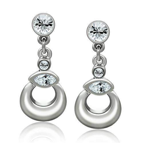 LO1989 - Rhodium White Metal Earrings with Top Grade Crystal in Clear - Alamode - Flyclothing LLC