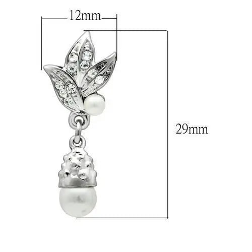 LO1992 - Rhodium White Metal Earrings with Synthetic Pearl in White - Alamode - Flyclothing LLC