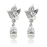 LO1992 - Rhodium White Metal Earrings with Synthetic Pearl in White - Alamode