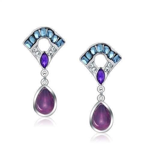 LO1993 - Rhodium White Metal Earrings with Top Grade Crystal in Multi Color - Alamode - Flyclothing LLC