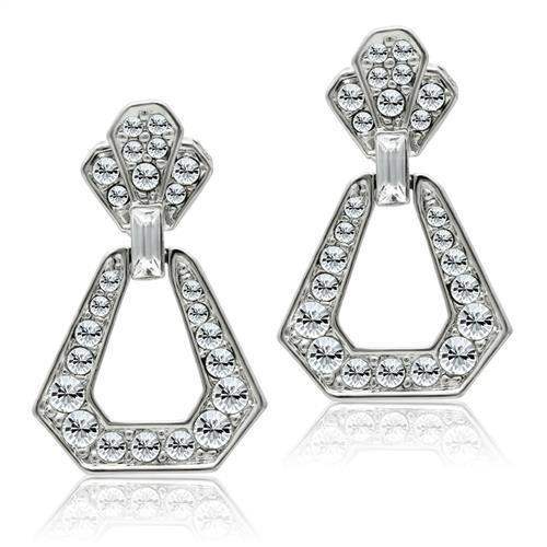 LO1995 - Rhodium White Metal Earrings with Top Grade Crystal in Clear - Alamode - Flyclothing LLC