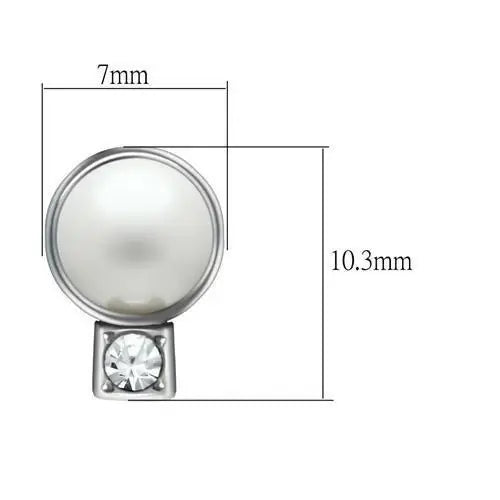 LO1997 - Rhodium White Metal Earrings with Synthetic Pearl in White - Alamode - Flyclothing LLC