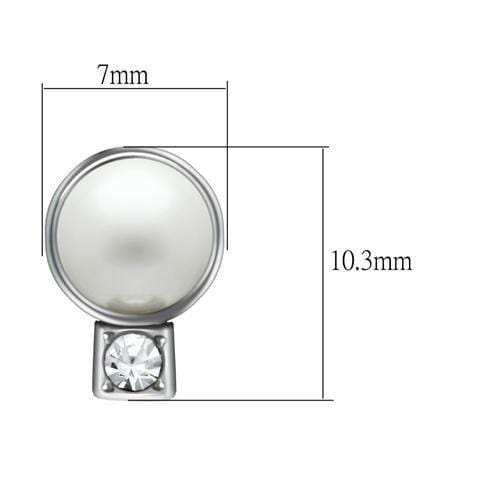 LO1997 - Rhodium White Metal Earrings with Synthetic Pearl in White - Alamode - Flyclothing LLC