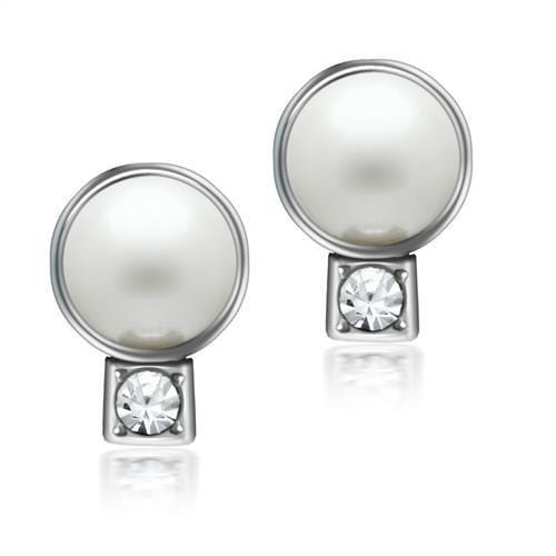 LO1997 - Rhodium White Metal Earrings with Synthetic Pearl in White - Alamode