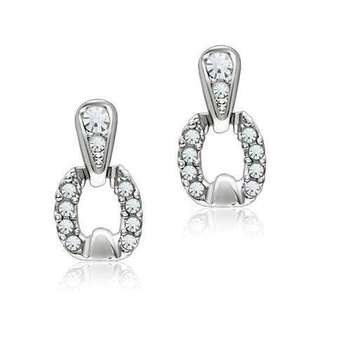 LO1999 - Rhodium White Metal Earrings with Top Grade Crystal in Clear - Alamode - Flyclothing LLC