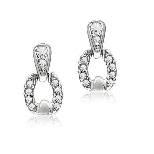 LO1999 - Rhodium White Metal Earrings with Top Grade Crystal in Clear - Alamode - Flyclothing LLC