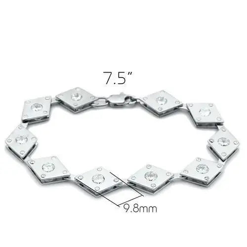 LO2006 - Matte Rhodium & Rhodium Brass Bracelet with AAA Grade CZ in Clear - Alamode - Flyclothing LLC