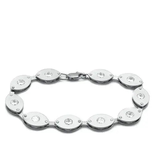 LO2011 - Matte Rhodium & Rhodium Brass Bracelet with AAA Grade CZ in Clear - Alamode - Flyclothing LLC