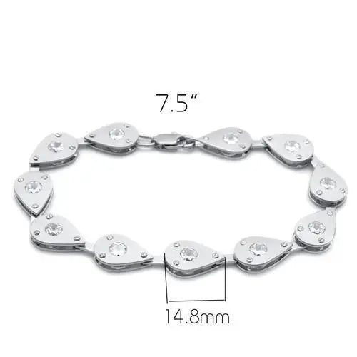 LO2014 - Matte Rhodium & Rhodium Brass Bracelet with AAA Grade CZ in Clear - Alamode - Flyclothing LLC