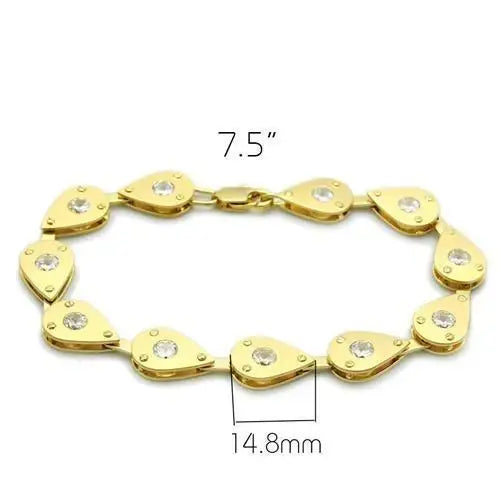 LO2015 - Matte Gold & Gold Brass Bracelet with AAA Grade CZ in Clear - Alamode - Flyclothing LLC