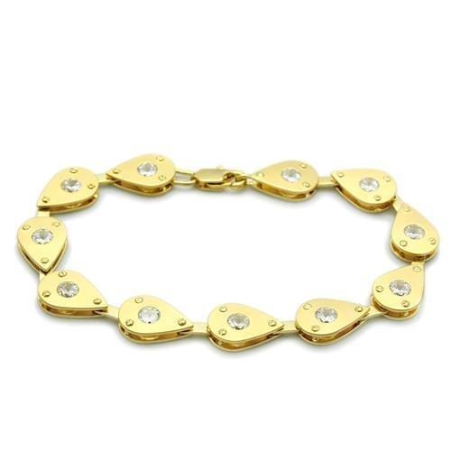 LO2015 - Matte Gold & Gold Brass Bracelet with AAA Grade CZ  in Clear - Alamode
