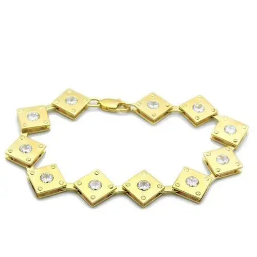 LO2017 - Matte Gold & Gold Brass Bracelet with AAA Grade CZ in Clear - Alamode - Flyclothing LLC