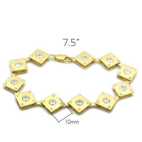 LO2017 - Matte Gold & Gold Brass Bracelet with AAA Grade CZ in Clear - Alamode - Flyclothing LLC