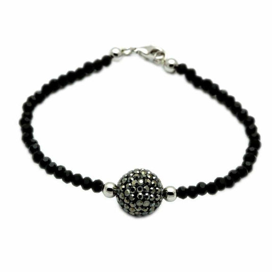 LO2048 - Rhodium + Ruthenium Brass Bracelet with Top Grade Crystal in Jet - Alamode - Flyclothing LLC