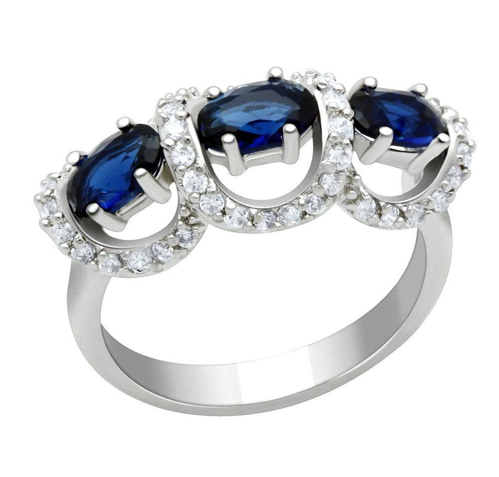 LO2049 - Rhodium Brass Ring with Synthetic Synthetic Glass in Montana - Alamode