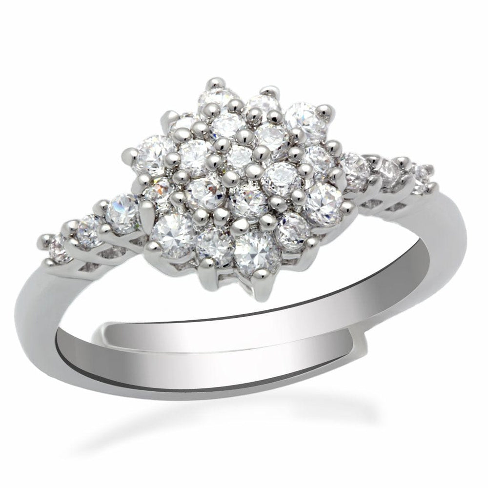 LO2052 - Rhodium Brass Ring with AAA Grade CZ  in Clear - Alamode