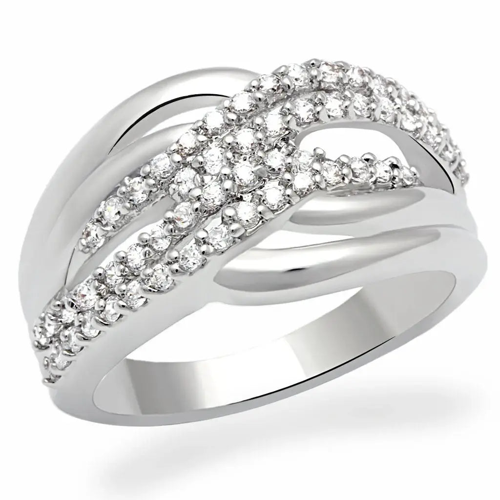 LO2054 - Rhodium Brass Ring with AAA Grade CZ in Clear - Alamode - Flyclothing LLC