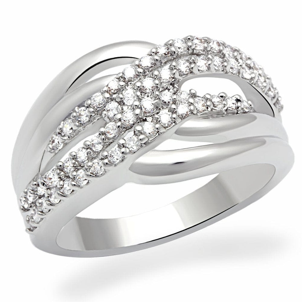 LO2054 - Rhodium Brass Ring with AAA Grade CZ  in Clear - Alamode